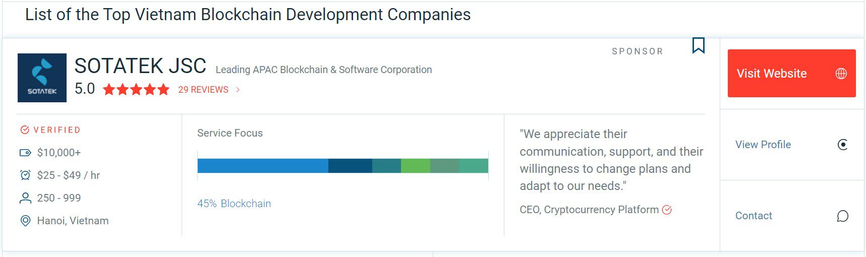 SotaTek is the Top Blockchain Development Company in Vietnam