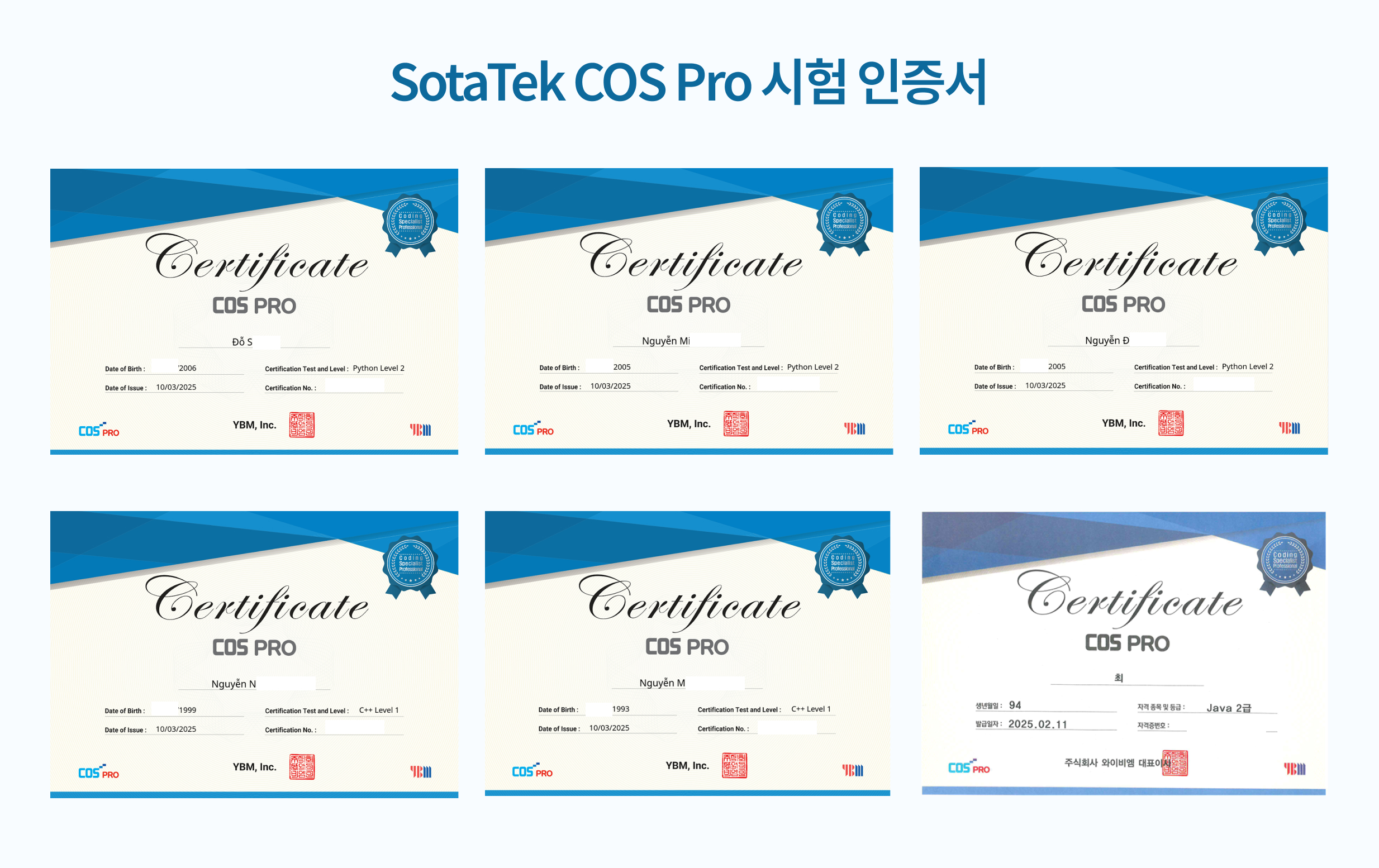 SotaTek COS Pro 시험 인증서