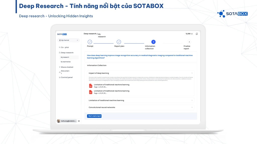 Screenshot of the Sotabox dashboard interface developed by SotaTek, showcasing a GenAI-powered enterprise chatbot designed for internal data retrieval and smart query handling.